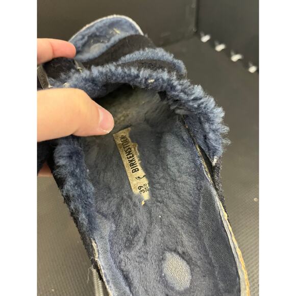 Birkenstock Navy Blue Arizona Shearling Slide Sandal Comfort Casual Boho - Picture 8 of 8